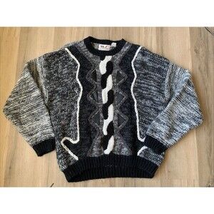 Vintage Wayne Scott Hand Knitted Pullover Sweater w/ Leather n Size XL EUC